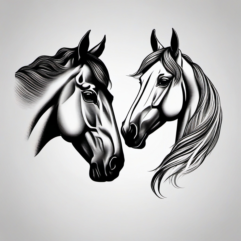 matching horse tattoos  simple tattoo,minimalist,white background