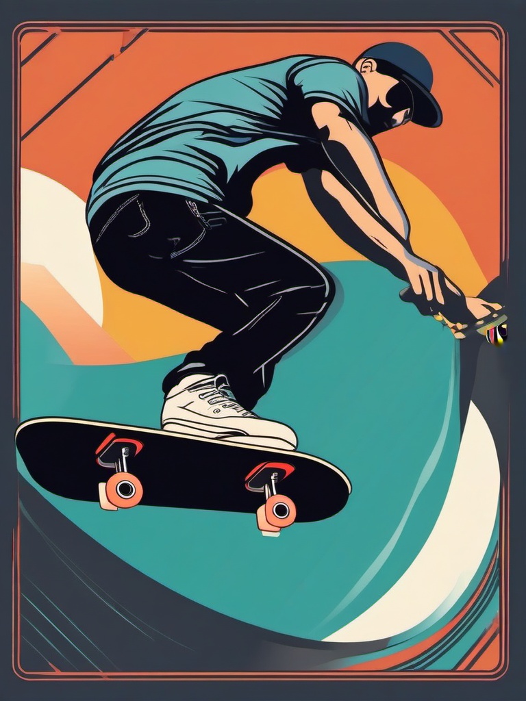 Skatepark Skateboarding Grind Clipart - A skateboarder grinding on a rail in a skatepark.  color vector clipart, minimal style