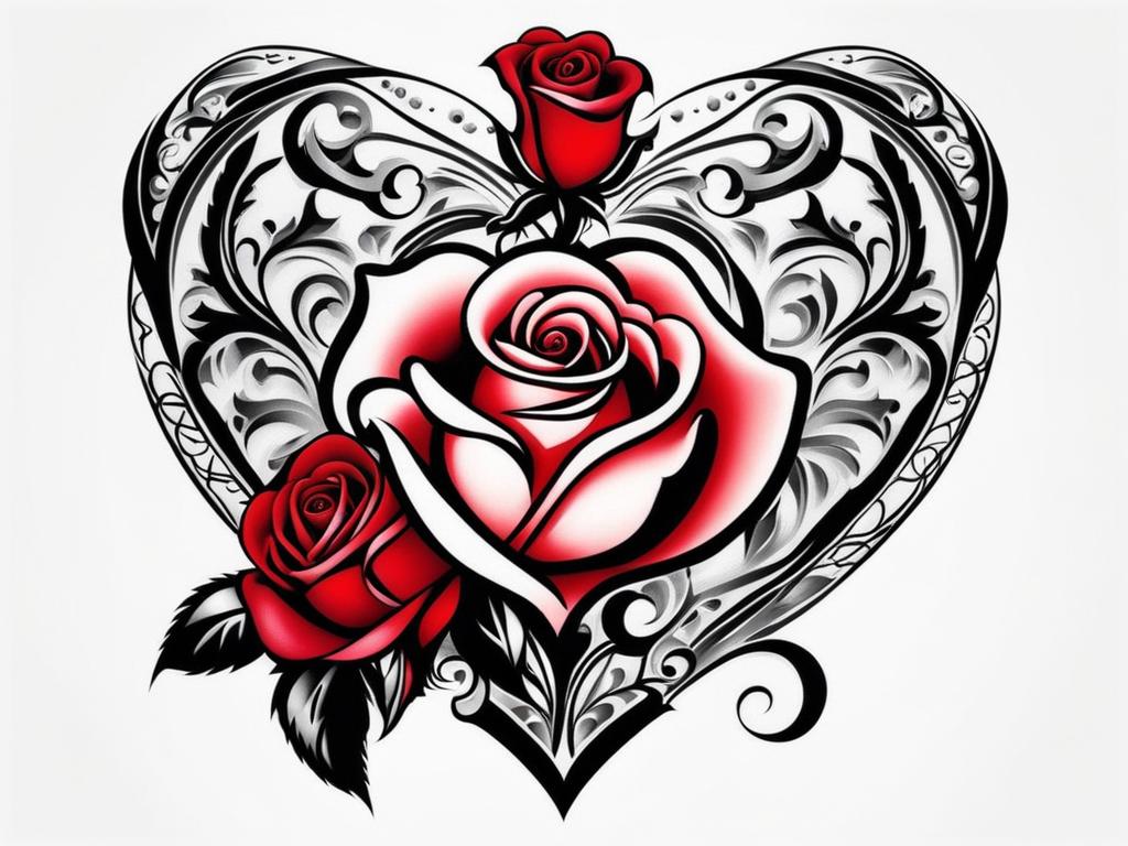 Heart with a rose tattoo, Tattoos that blend heart symbols with the grace of roses.  color, tattoo patterns, white clean background