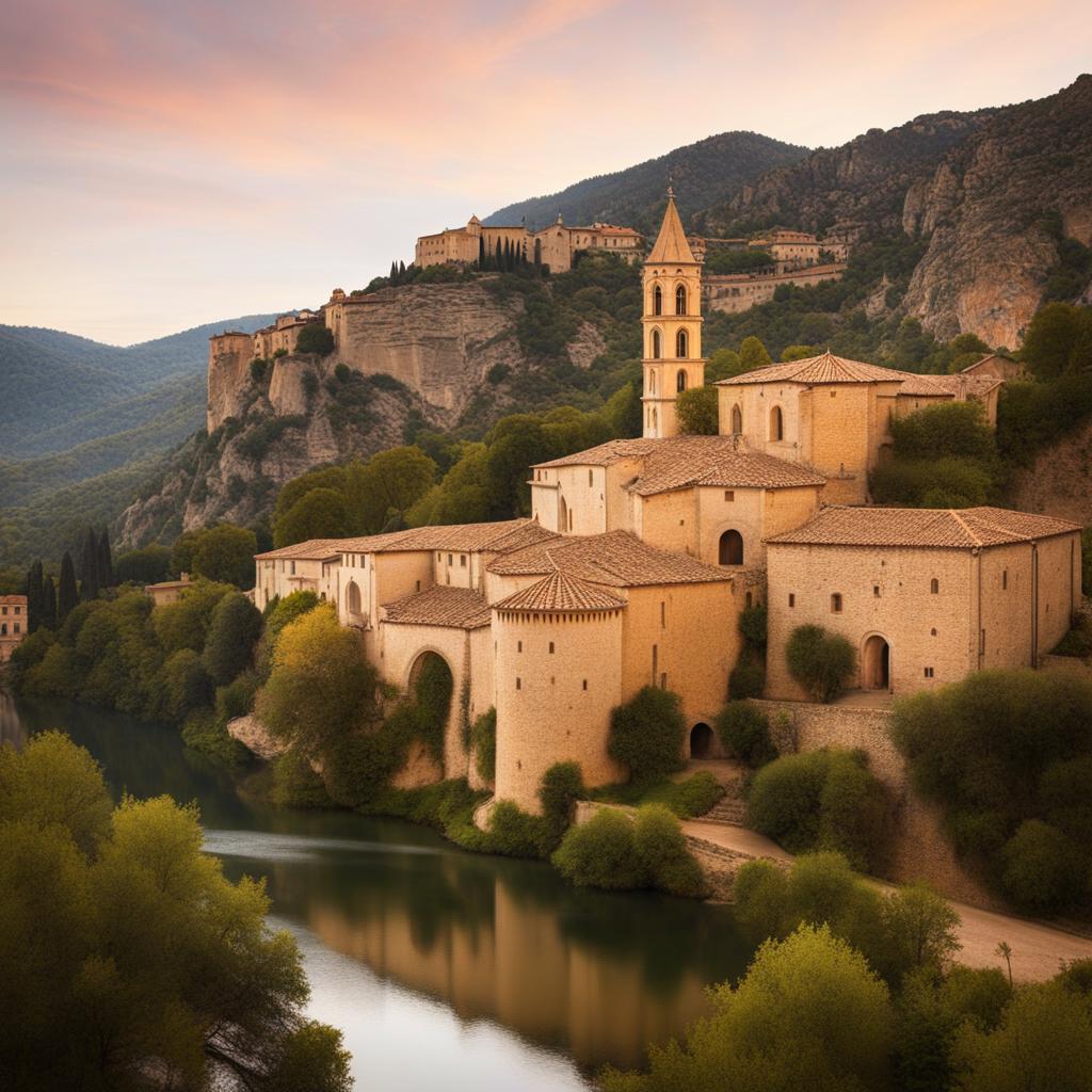 lesser-known monasteries of catalonia - create an artwork that reveals the lesser-known monasteries of catalonia, each with its own historic significance. 