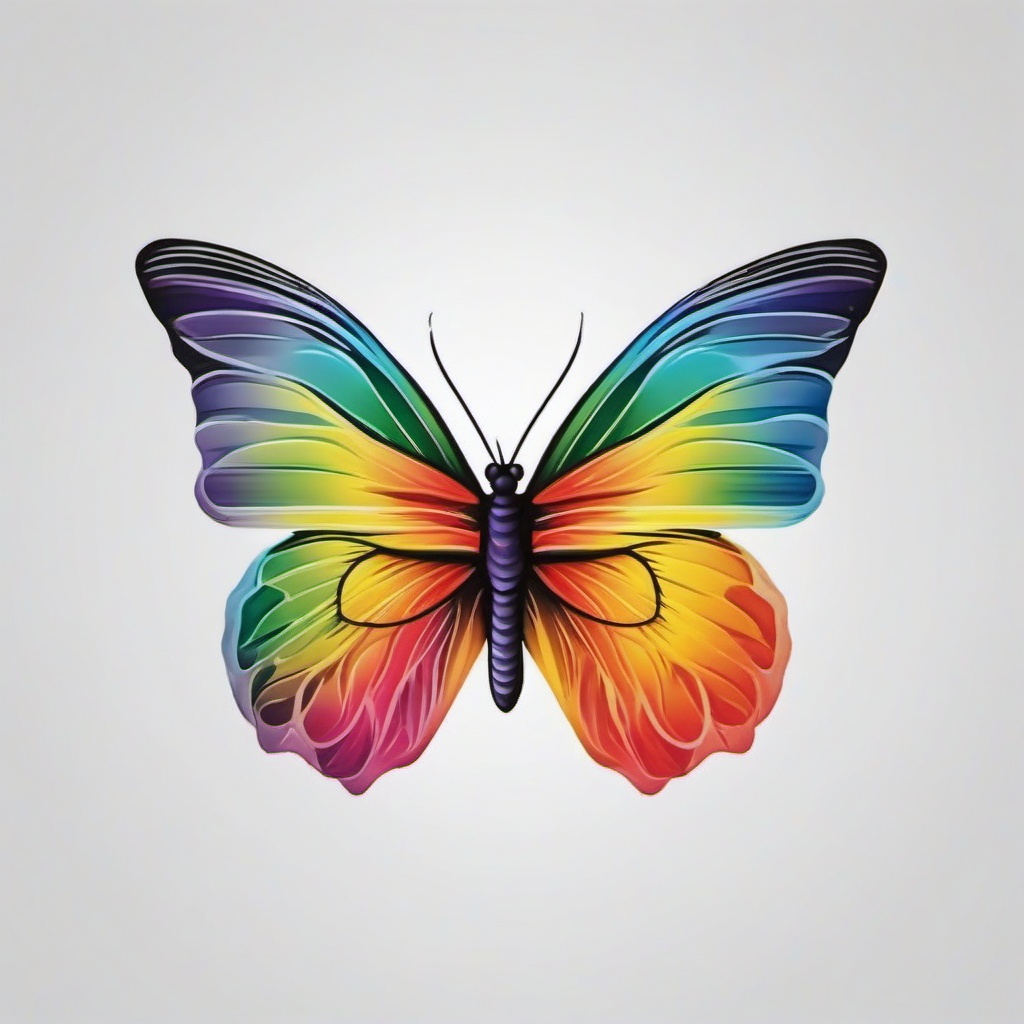 butterfly rainbow tattoo  simple color tattoo, minimal, white background