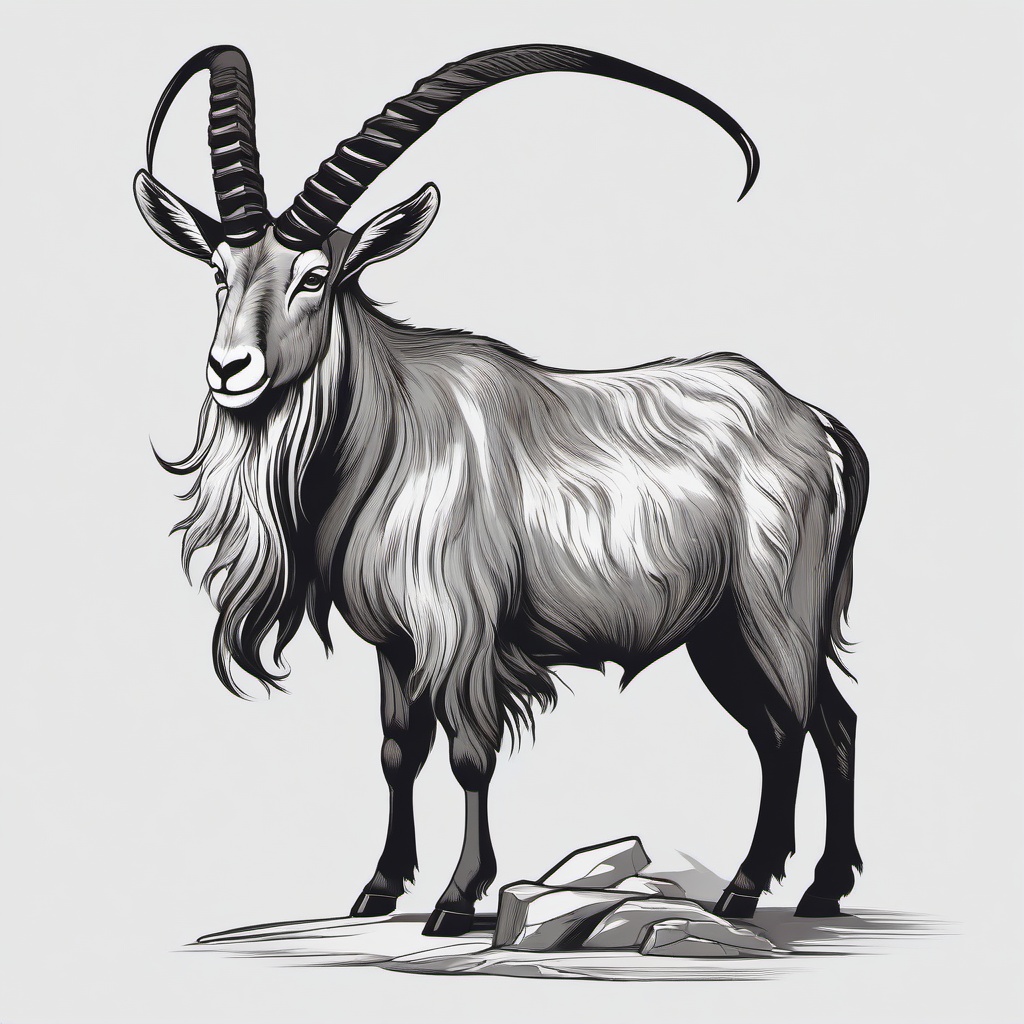 Markhor cartoon - wild goat with twisted horns  