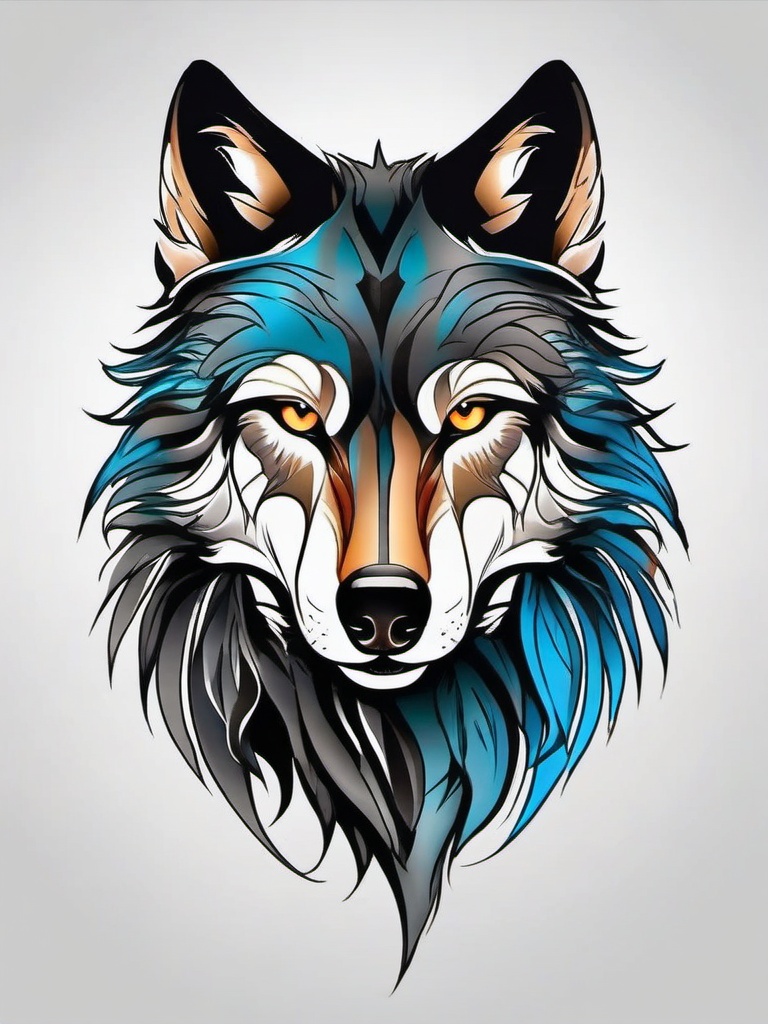 Tattoo Wolf Shoulder,wolf-themed tattoo meant to be worn on the strong and dependable shoulder. , color tattoo design, white clean background