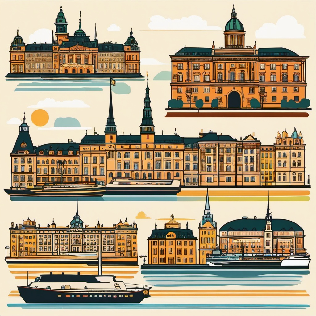 Stockholm clipart - Stockholm Palace and city islands,  color clipart, vector art