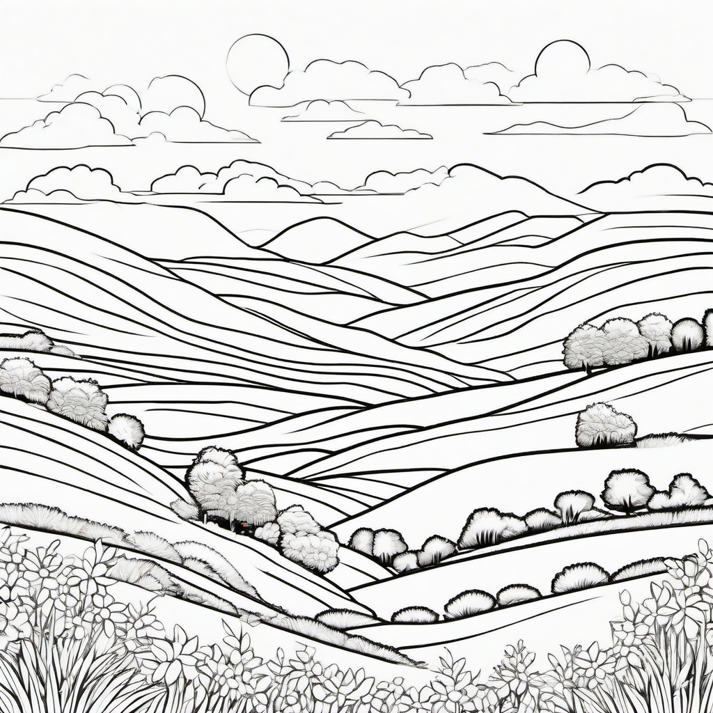 Summer landscape with rolling hills  simple coloring pages