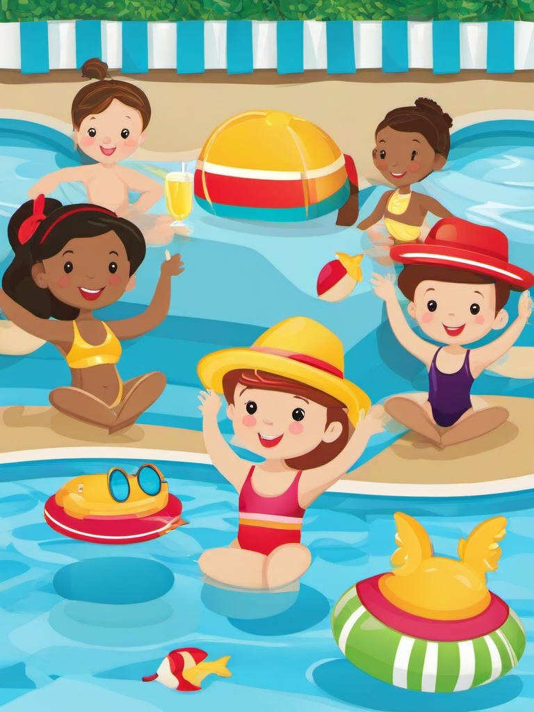 August clipart - August swimming pool party  