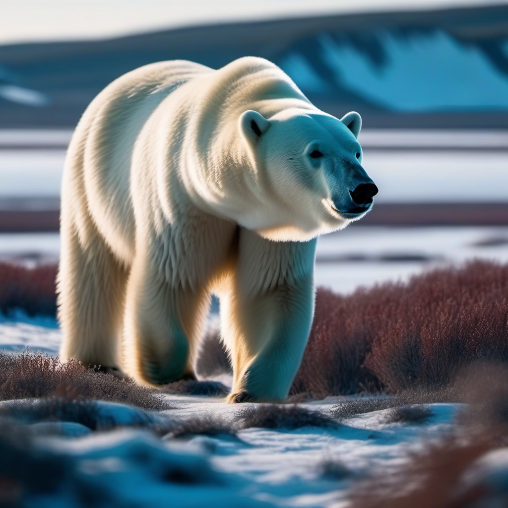 Cute Polar Bear Roaming in an Icy Wilderness 8k, cinematic, vivid colors