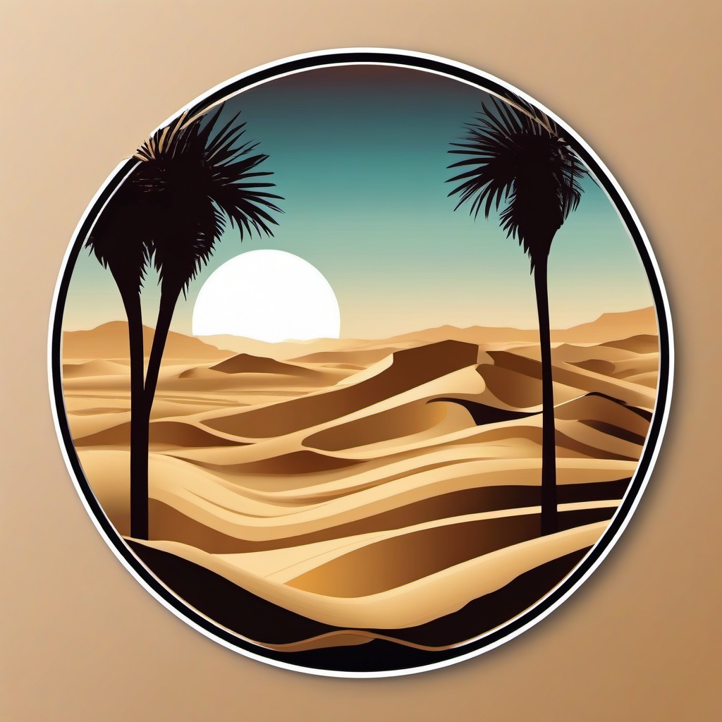 Huacachina Sand Dunes sticker- Desert oasis surrounded by towering sand dunes in Peru, , sticker vector art, minimalist design