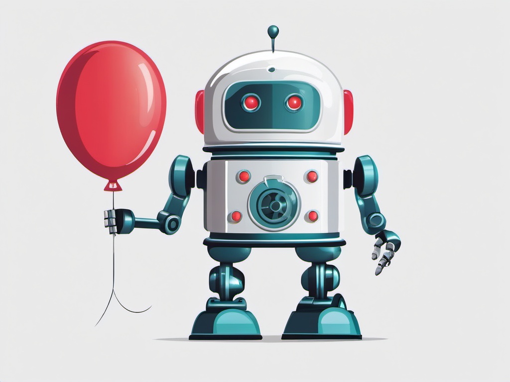 Robot holding a balloon clipart.  vector style illustration, white background