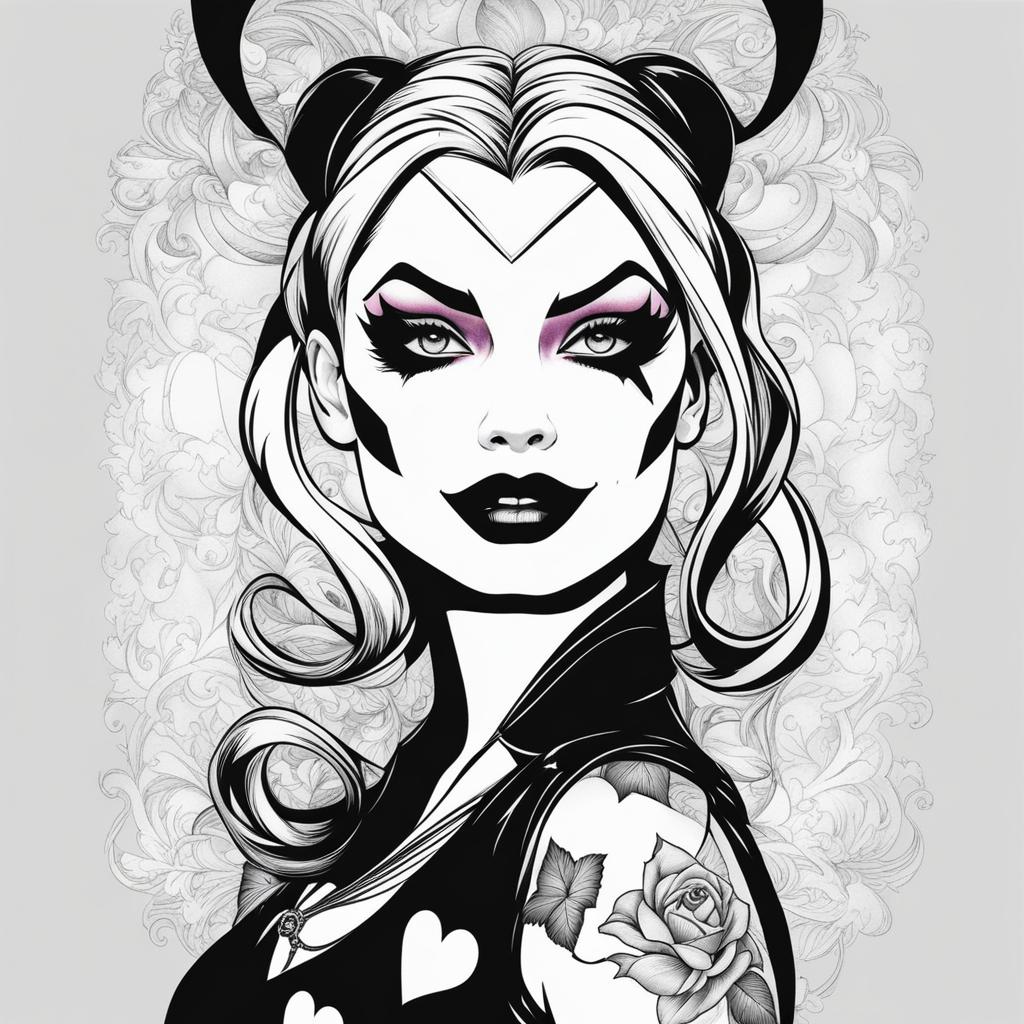 harley quinn tattoos black and white design 