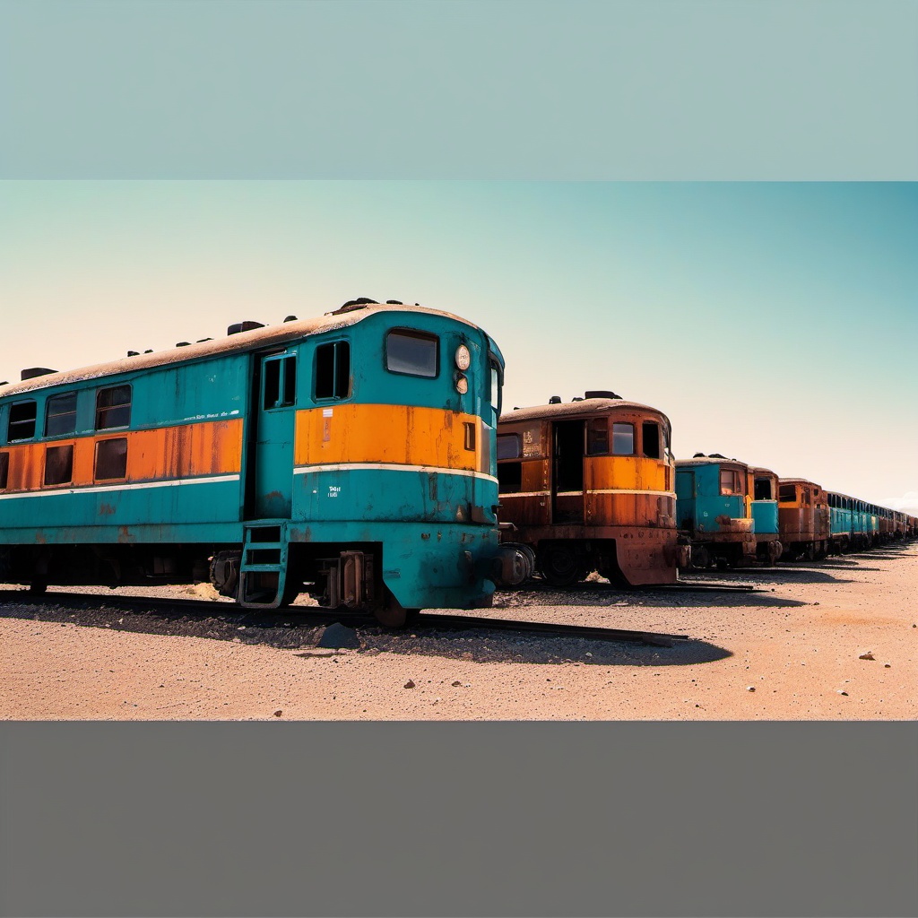 Uyuni Train Cemetery sticker- Rusting trains in the train graveyard near Uyuni, Bolivia, , sticker vector art, minimalist design