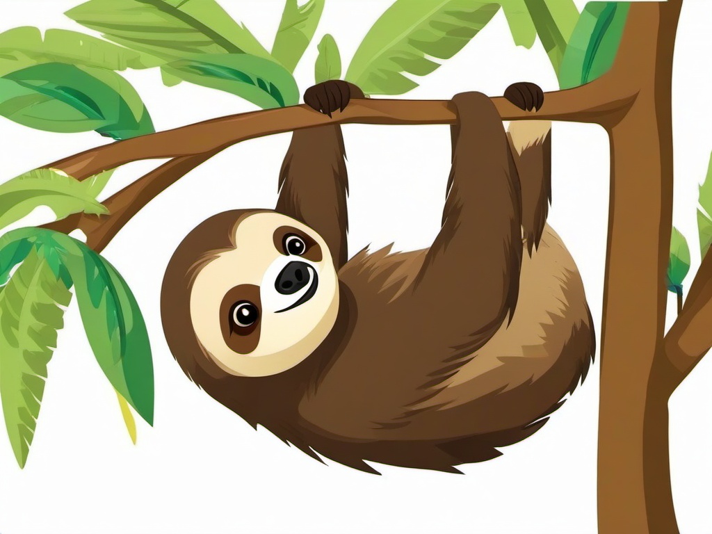 Sloth Cartoon - Cartoon of sloth hanging from a branch  