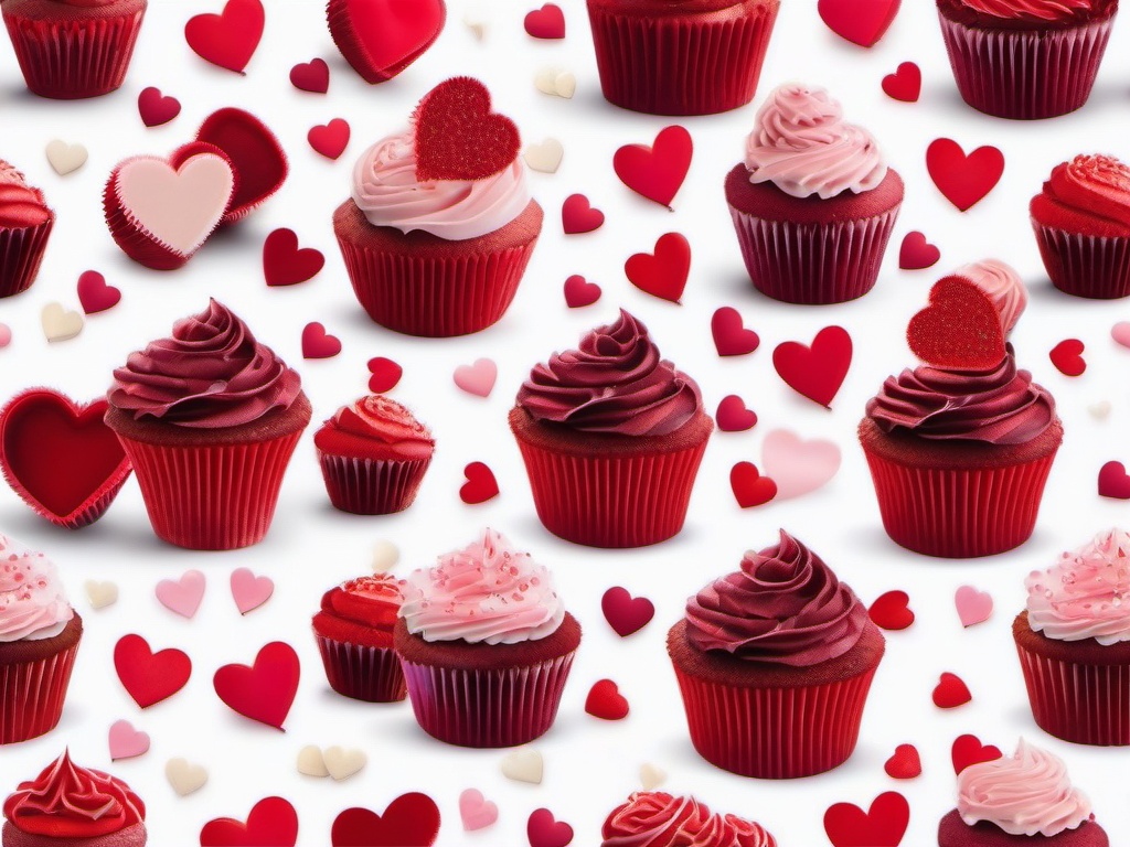 Valentine's Day background - Red velvet cupcakes with heart sprinkles on a white plate  aesthetic background wallpaper