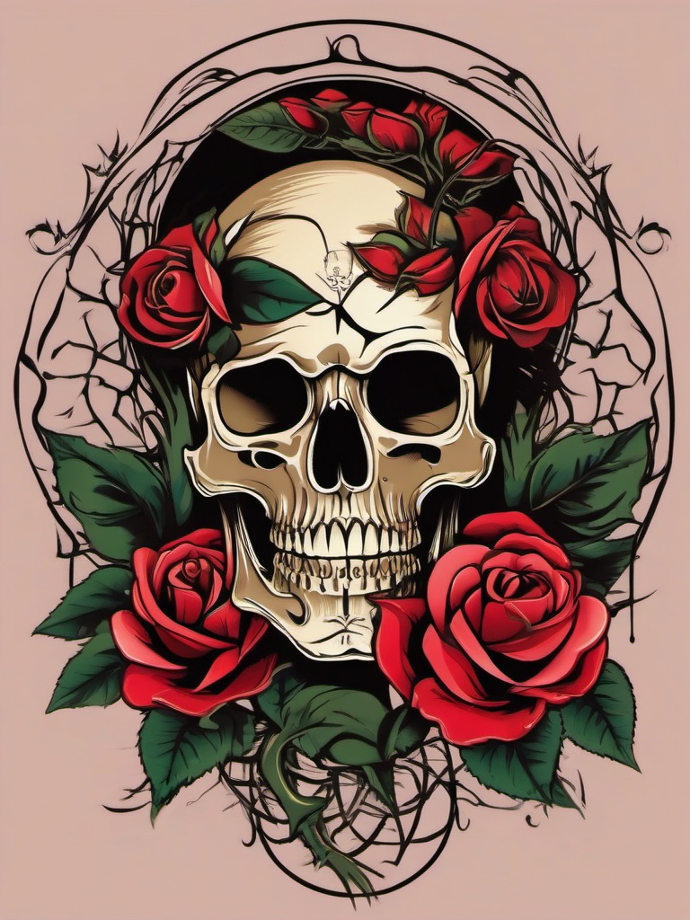 Skeleton And Rose Tattoo Simple Vector Color Tattoo