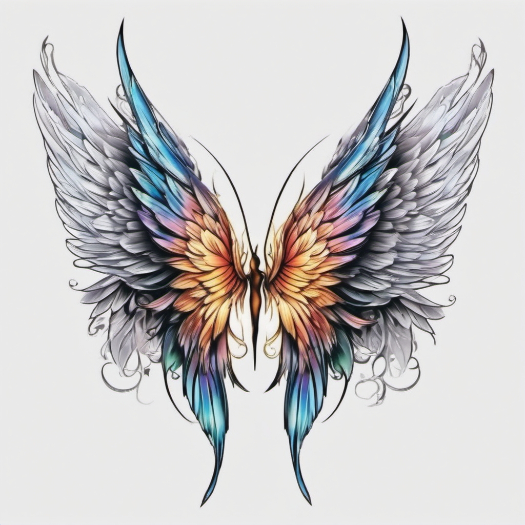 fairy angel wings tattoo  simple color tattoo style,white background