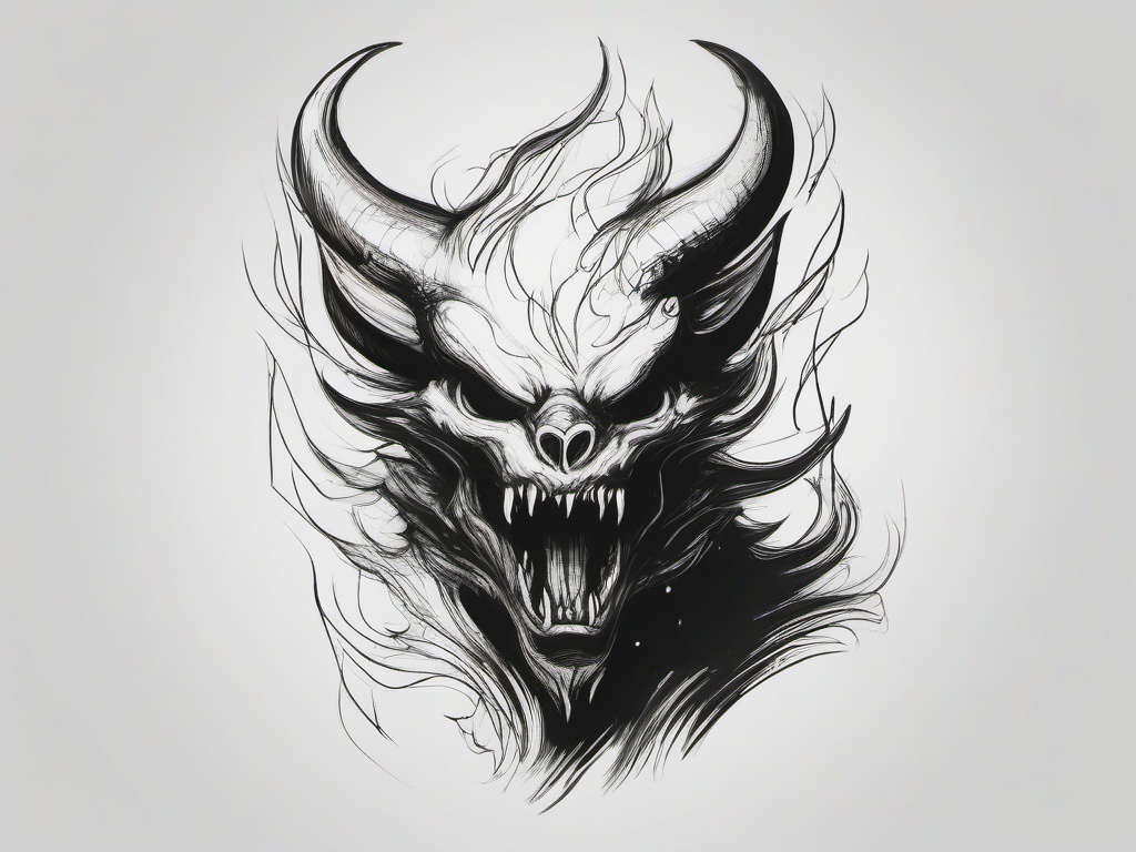 drawing of a fire-breathing demon  minimal rough sketch scribbles,doodles,black and white