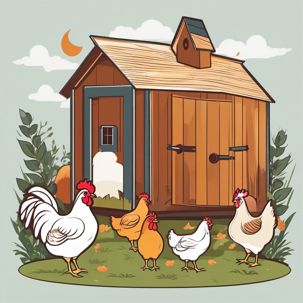 Hen clipart - Hen clucking in the chicken coop, ,vector color clipart,minimal