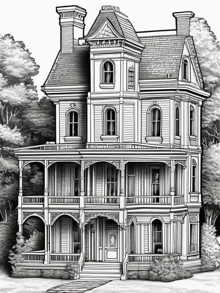 House Coloring Pages - Victorian dollhouse filled with miniature furniture  simple coloring pages