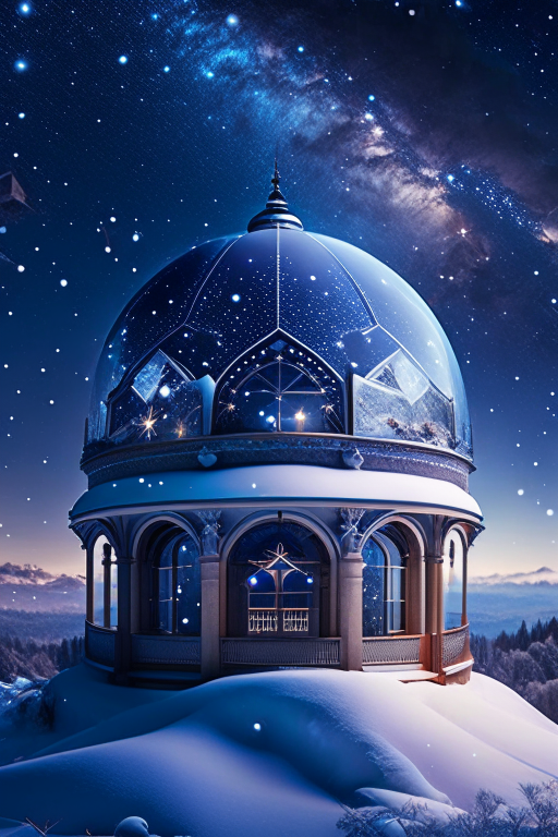 magical observatory with a crystalline dome and constellations that come to life. 