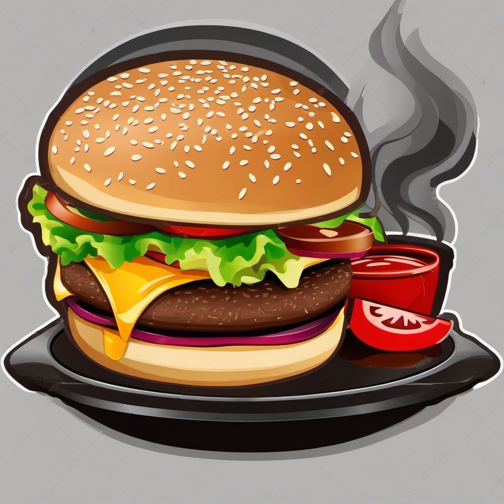 Burger clipart - burger on a grill with smoke  