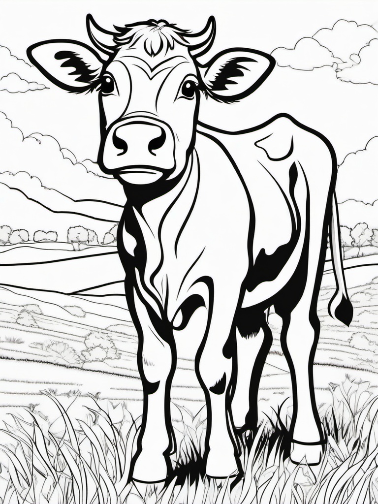 Cow Coloring Pages - Cow with a friendly smile and twinkling eyes  simple coloring pages