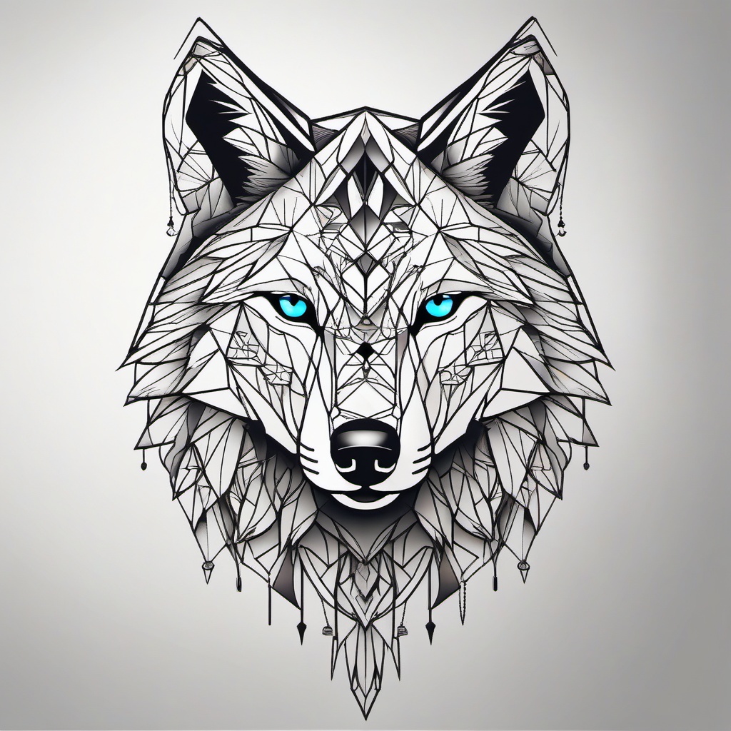 Geometric Wolf Tattoo Design - Artistic and intricate design combining geometric elements with a wolf.  simple color tattoo design,white background