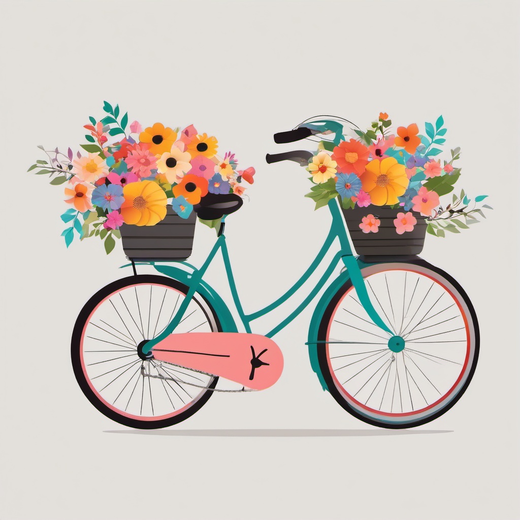 Bicycle and Blooms Clipart - Bicycle adorned with colorful flowers.  color clipart, minimalist, vector art, 