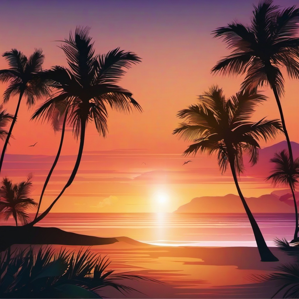 Beach background - sunset background with palm trees  