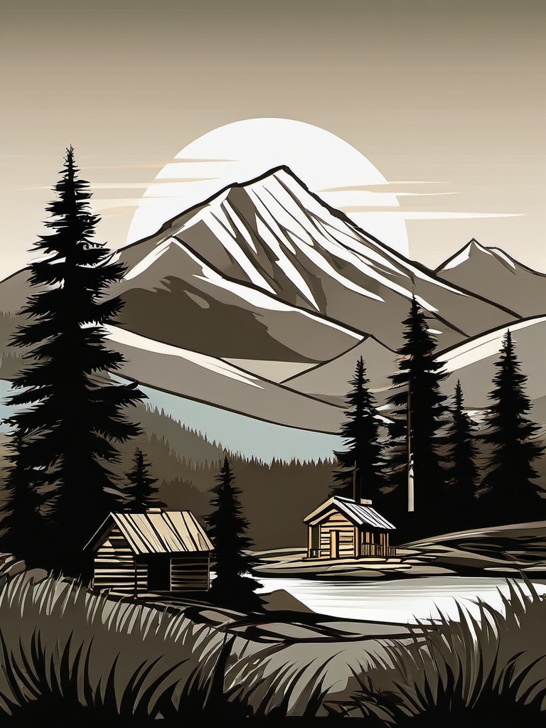 Mountain clipart - mountain with a cabin at its base  