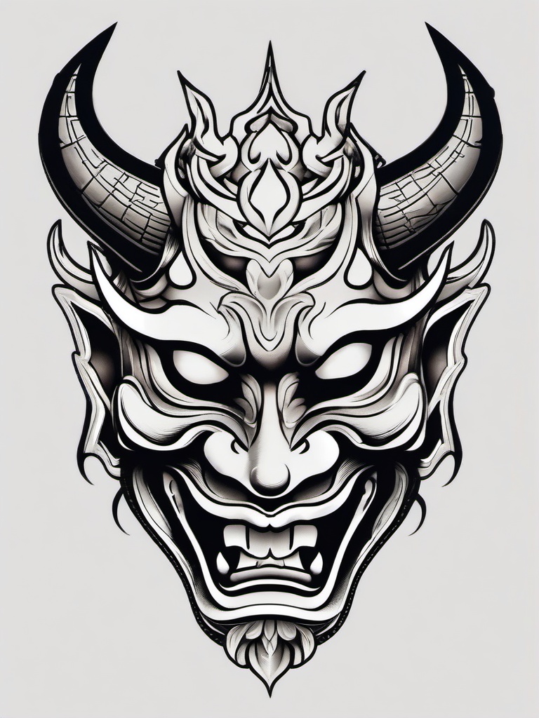 hannya mask tattoo traditional  simple color tattoo,white background,minimal