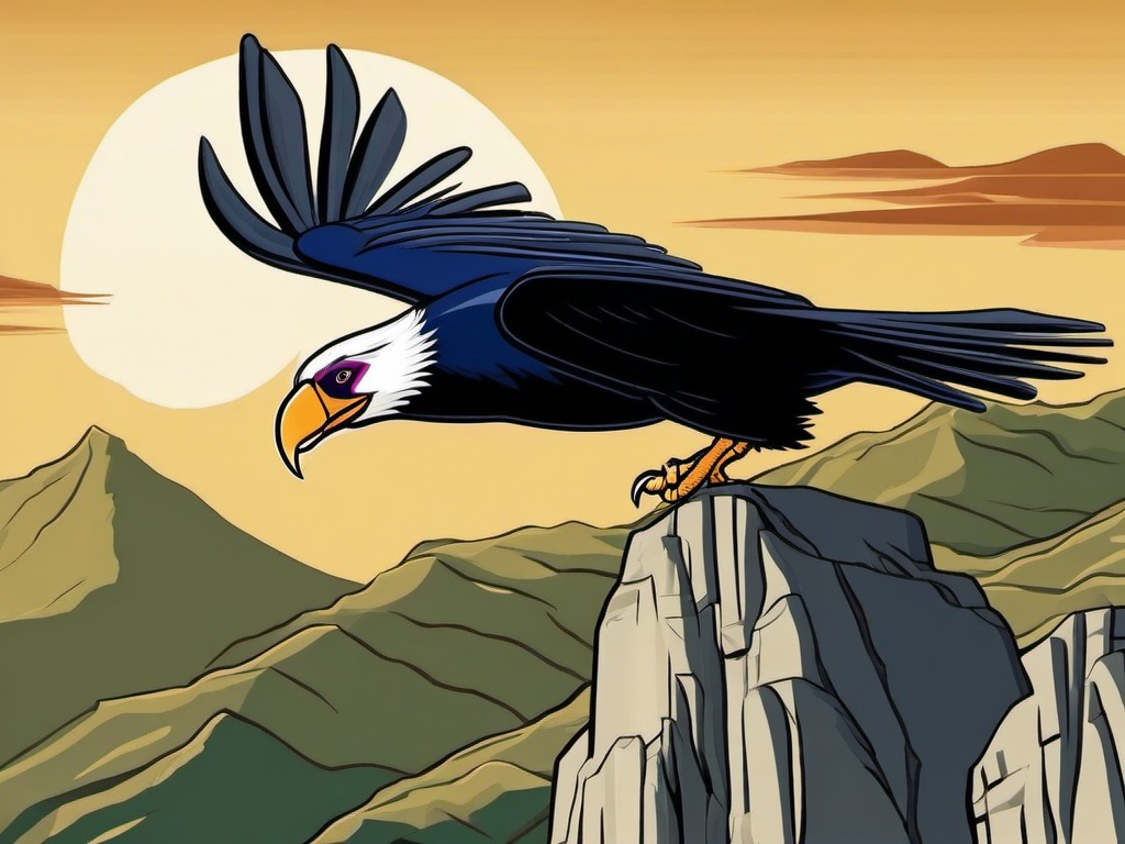 Condor Cartoon - Cartoon of condor soaring over mountains  