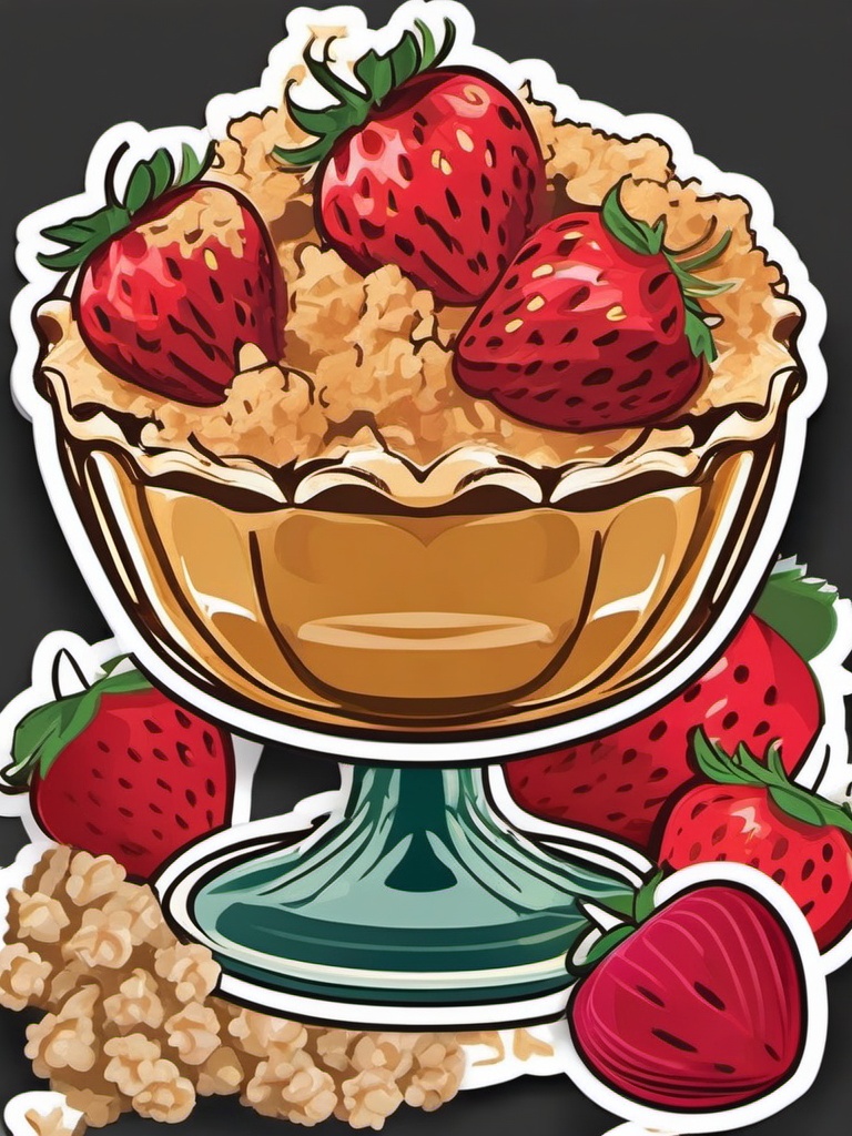 Strawberry Rhubarb Crumble sticker- Sweet strawberries and tart rhubarb topped with a buttery oat crumble. A comforting and homestyle dessert, perfect for sharing., , color sticker vector art