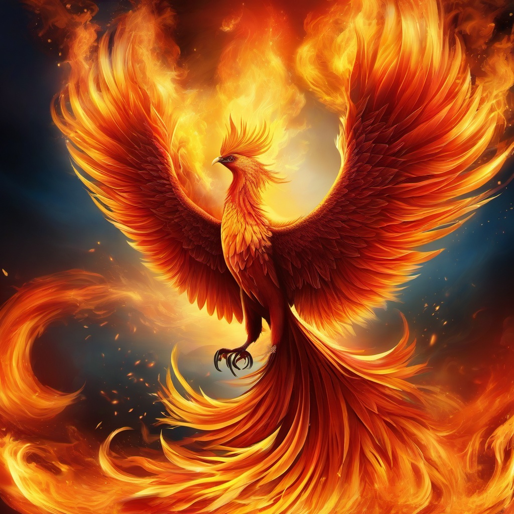 Phoenix Clipart in Flames,Rebirth and renewal, the mythical phoenix takes flight amidst fiery flames. 