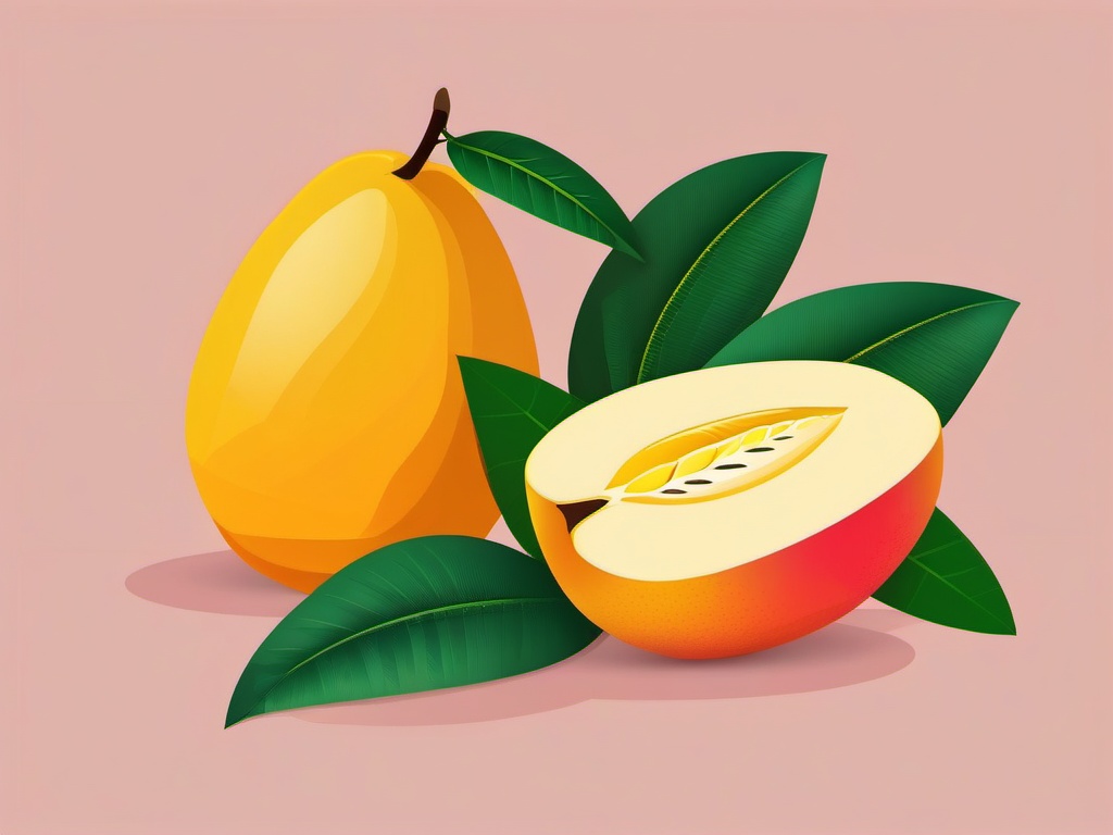 Mango Clipart - Tropical and juicy mango with a pit.  color vector clipart, minimal style