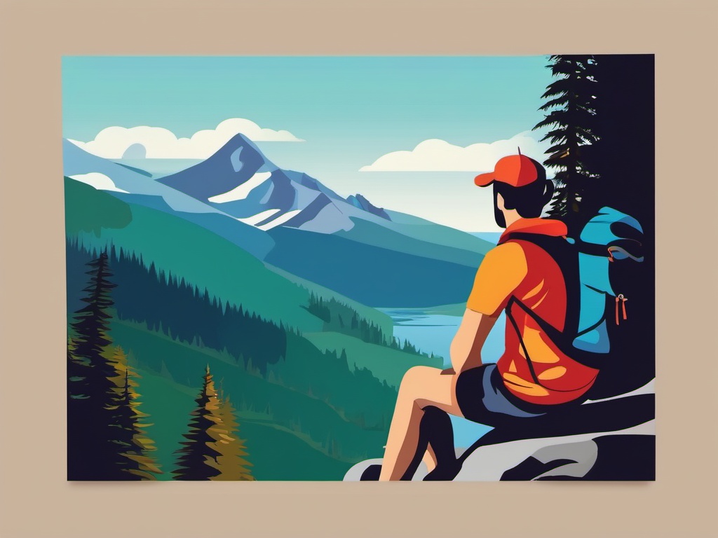 Backpacker Enjoying a Scenic View Clipart - A backpacker enjoying a scenic view.  color vector clipart, minimal style