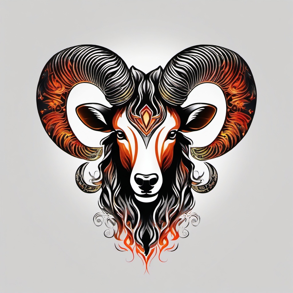 fire aries tattoo  simple color tattoo,white background