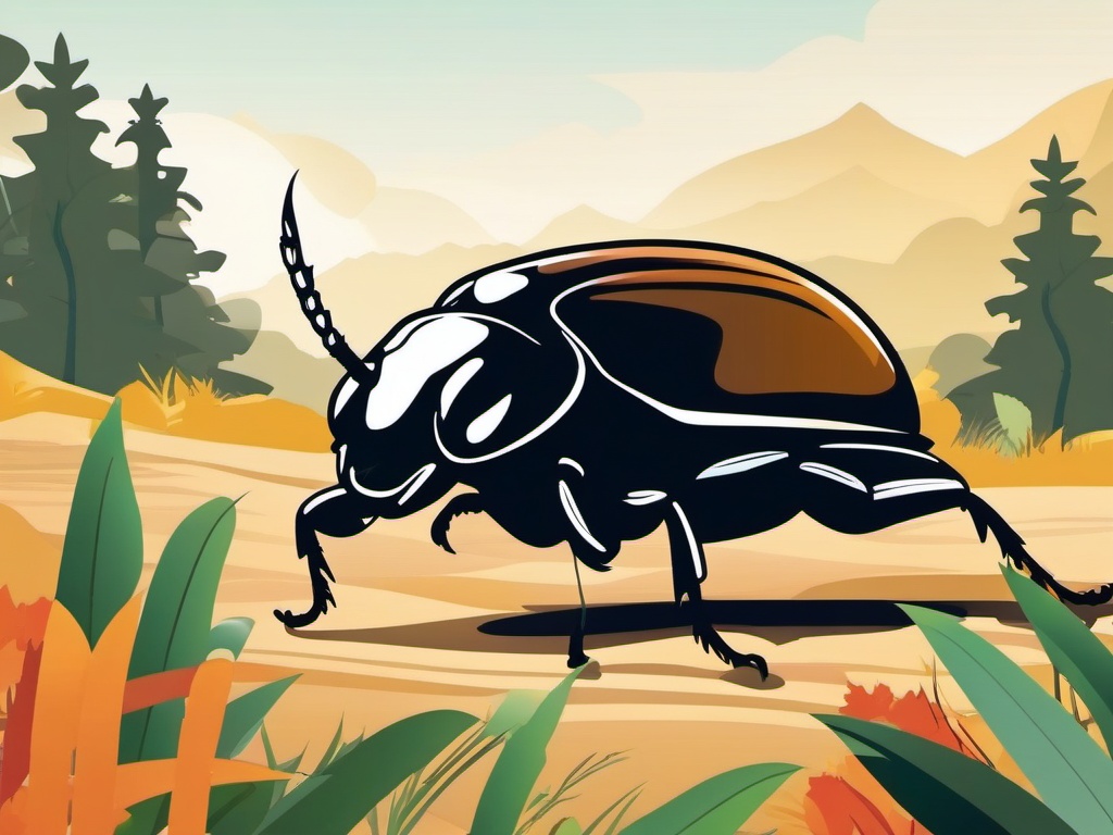 Beetle Exploring the Wilderness Clip Art - Shiny beetle exploring the wilderness,  color vector clipart, minimal style