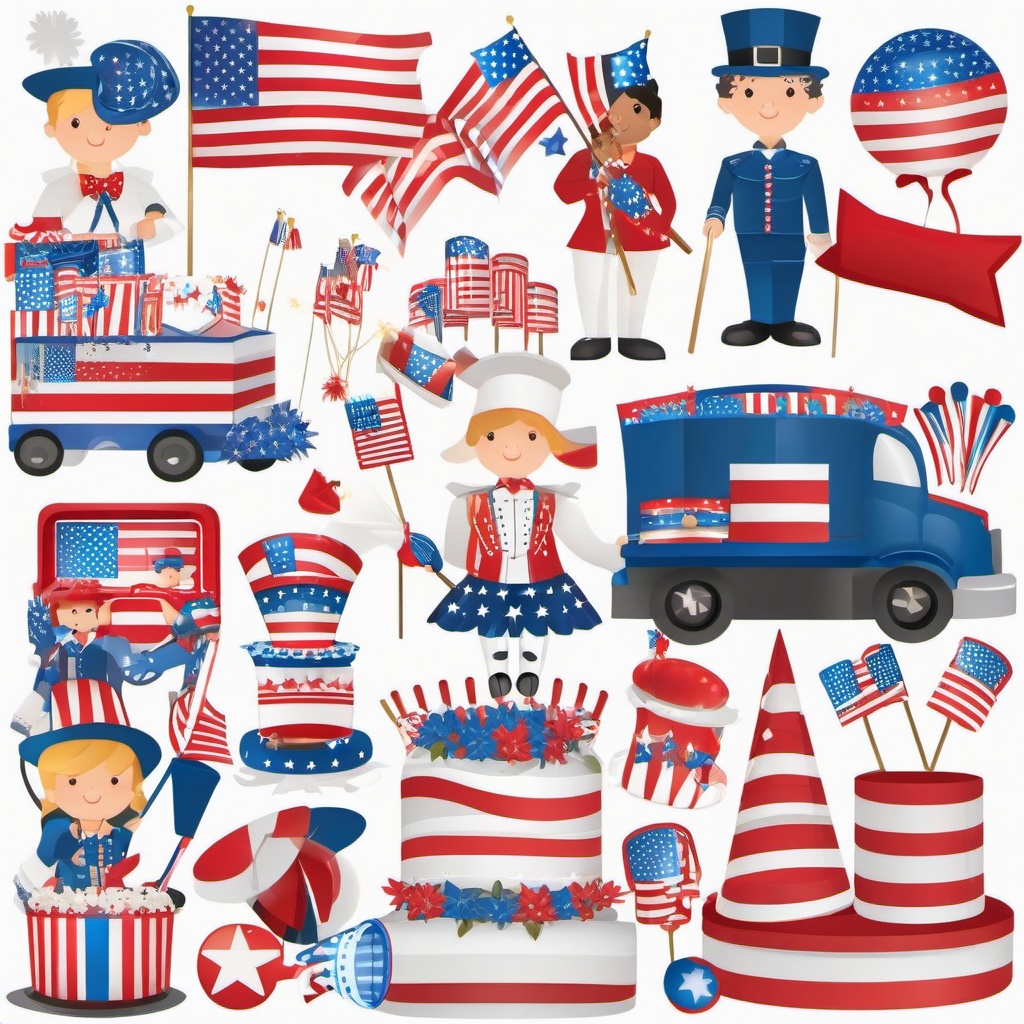 4th of July clipart - parade with floats and marching bands  