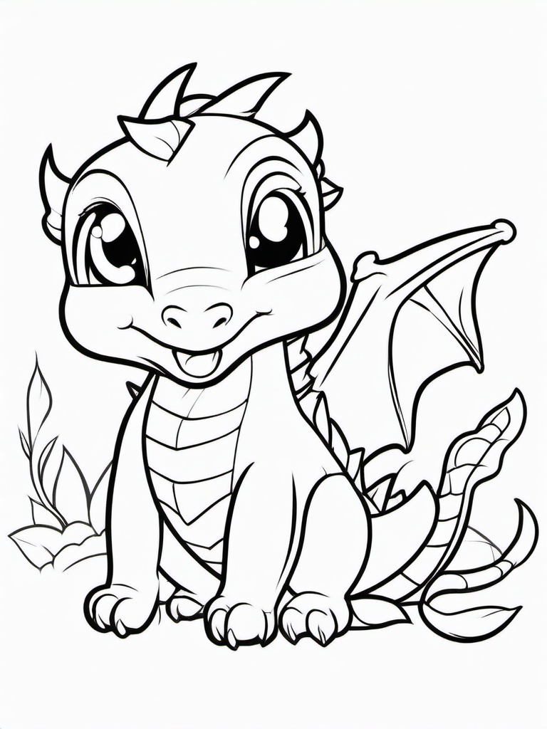 Baby Dragon Coloring Pages - Adorable Young Dragon in Playful Poses  minimal black outline printable sheet, coloring page