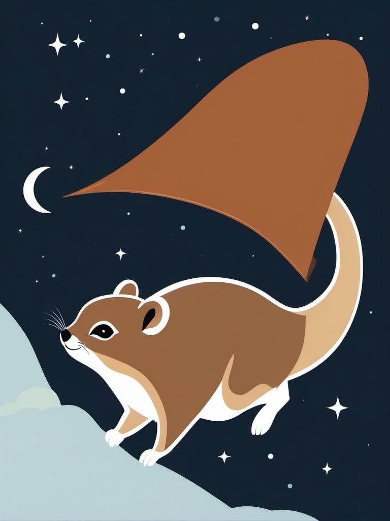 Flying Squirrel Clip Art - Flying squirrel gliding through the night,  color vector clipart, minimal style