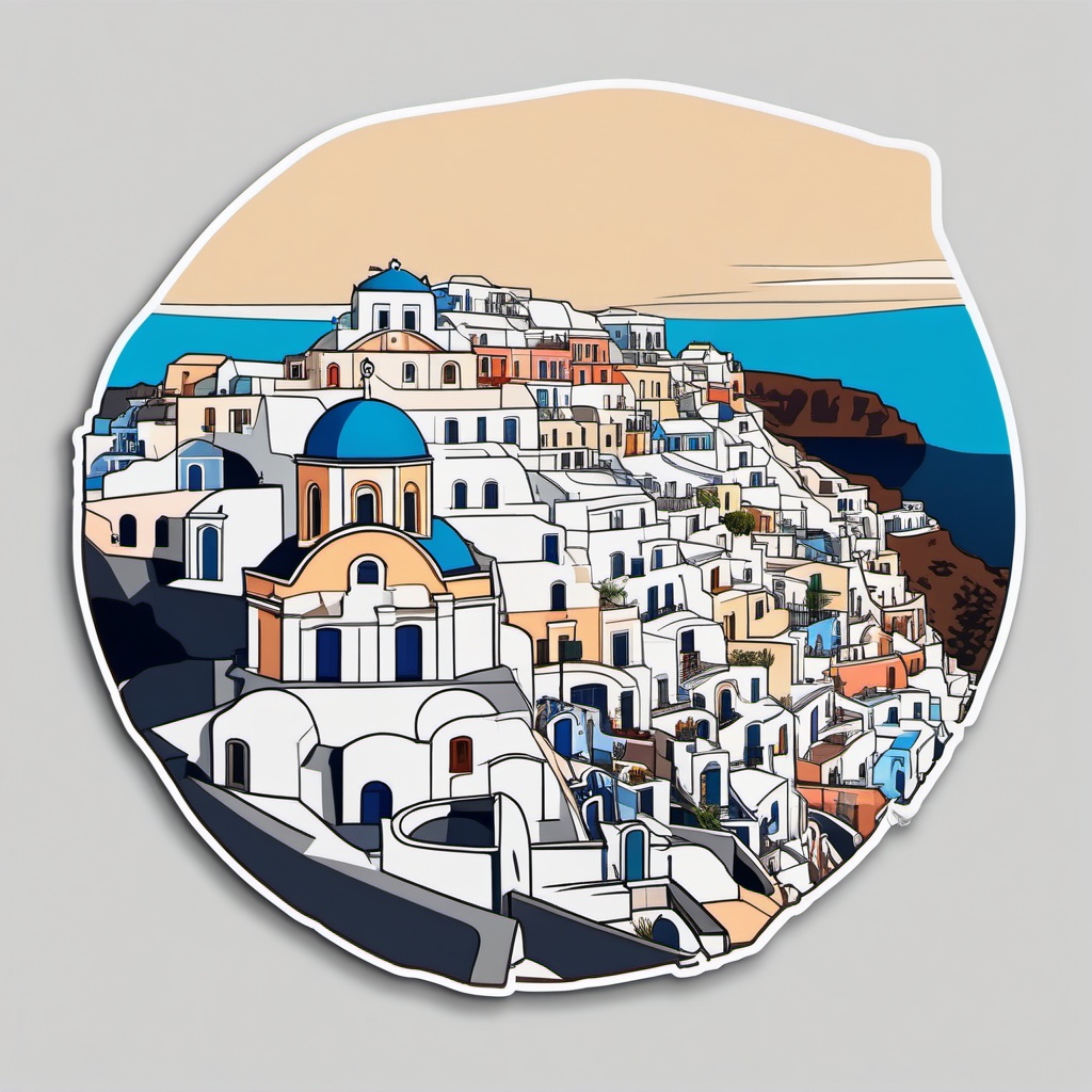 Oia Santorini sticker- Charming village with white-washed buildings, , sticker vector art, minimalist design