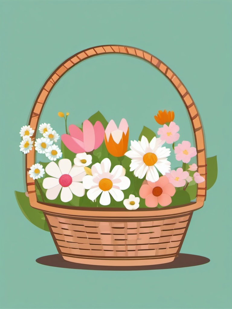 Blossom-Filled Basket clipart - A basket filled with spring blooms, ,vector color clipart,minimal