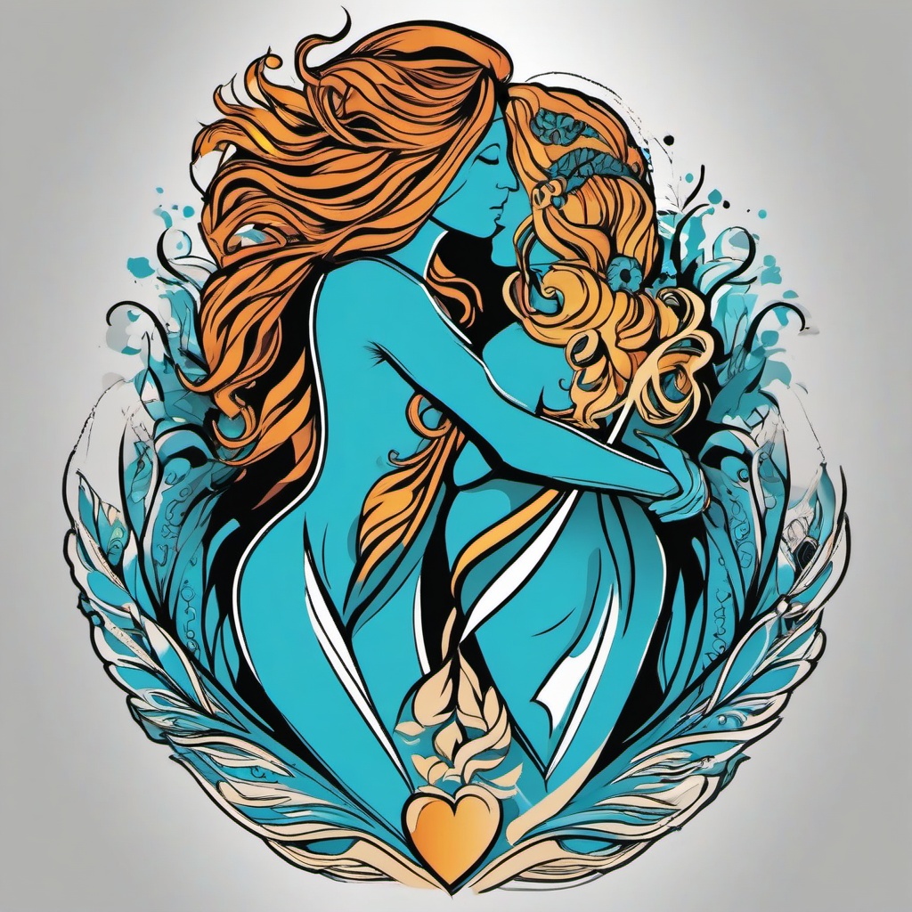 aquarius and leo friendship tattoo  simple vector color tattoo