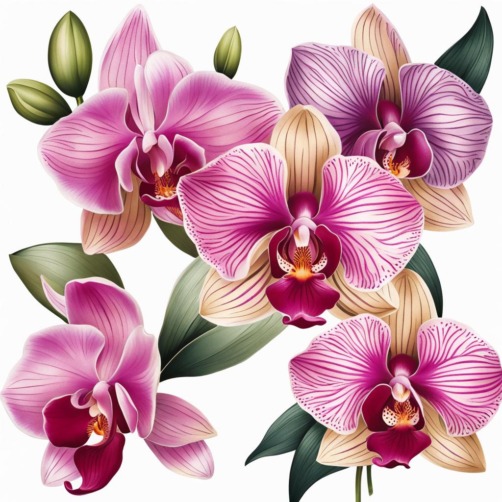 Orchid tattoo, Tattoos inspired by the delicate and exotic orchid flower. colors, tattoo patterns, clean white background