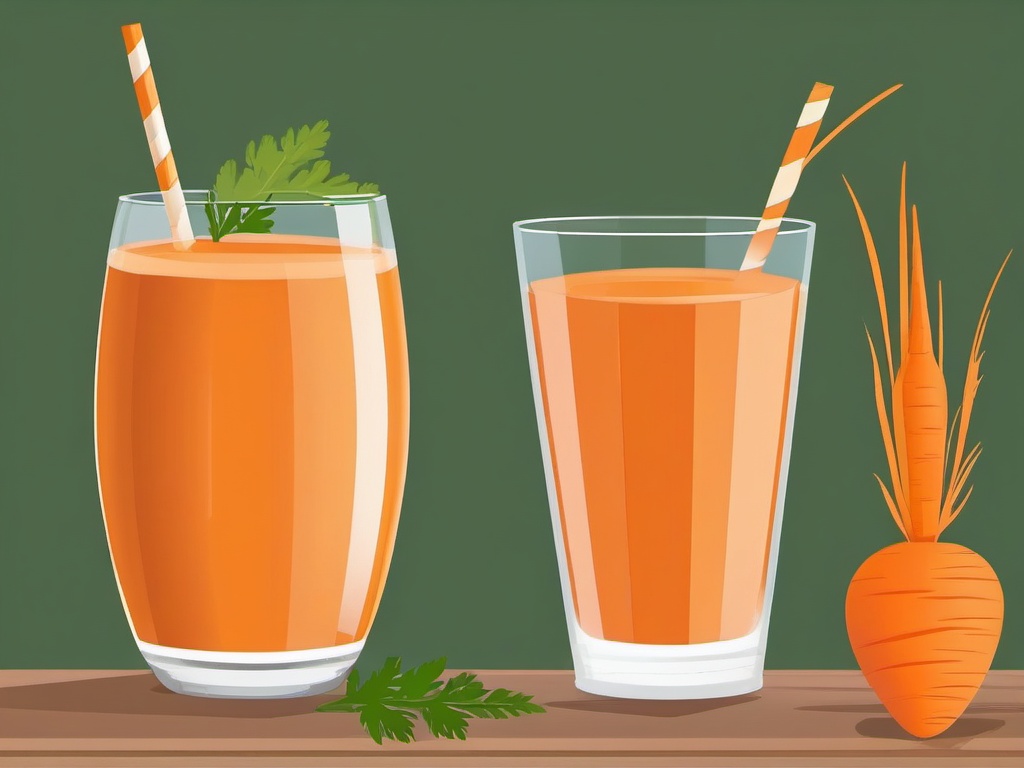 Carrot Smoothie Clipart - A glass of carrot smoothie with a carrot garnish.  color vector clipart, minimal style