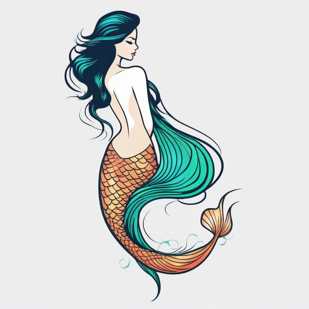 Mermaid Tail Tattoo - Highlight the graceful tail of a mermaid in a stunning mermaid tail tattoo.  simple vector color tattoo,minimal,white background