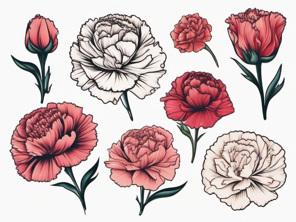 Carnation Tattoo Co,Exploration of unique carnation tattoos with Carnation Tattoo Co, featuring diverse styles and artistic expressions.  simple color tattoo,minimal vector art,white background