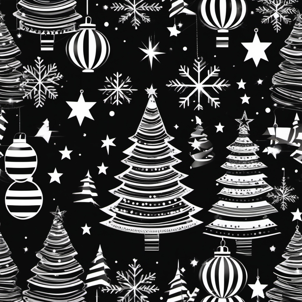 Black and White Clipart Christmas Tree,Decorating a monochrome holiday card with black and white clipart Christmas tree  simple, 2d flat