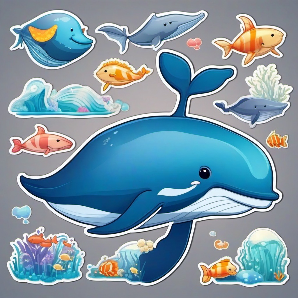 Whale cartoon - gentle ocean giant  cartoon sticker style