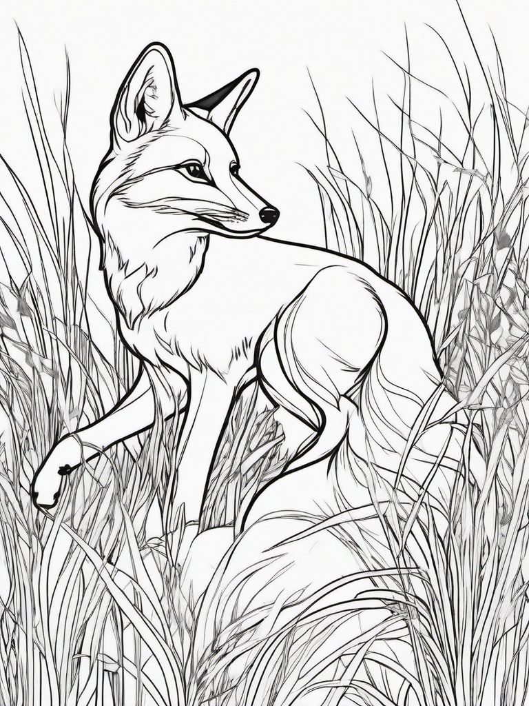 Fox Coloring Pages - Fox dancing in a field of tall grass  simple coloring pages